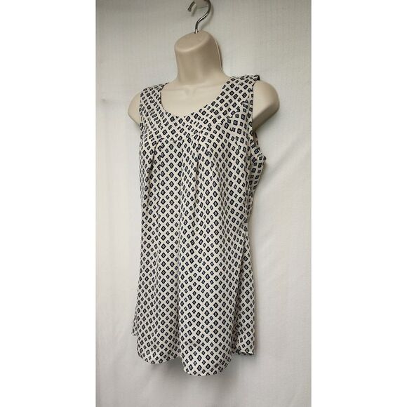 Cabi Cleo Diamond Print Tunic Semi-SheerTank Top Size M Color Blue/Cream - Picture 4 of 7